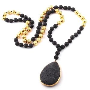 ❤Black Lava stone Pendant statment Necklace❤
